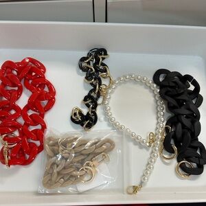 Chunky Chain and Pearl Bag Strap Set - Red, Black, Beige, Pearl Handbag Charms 5